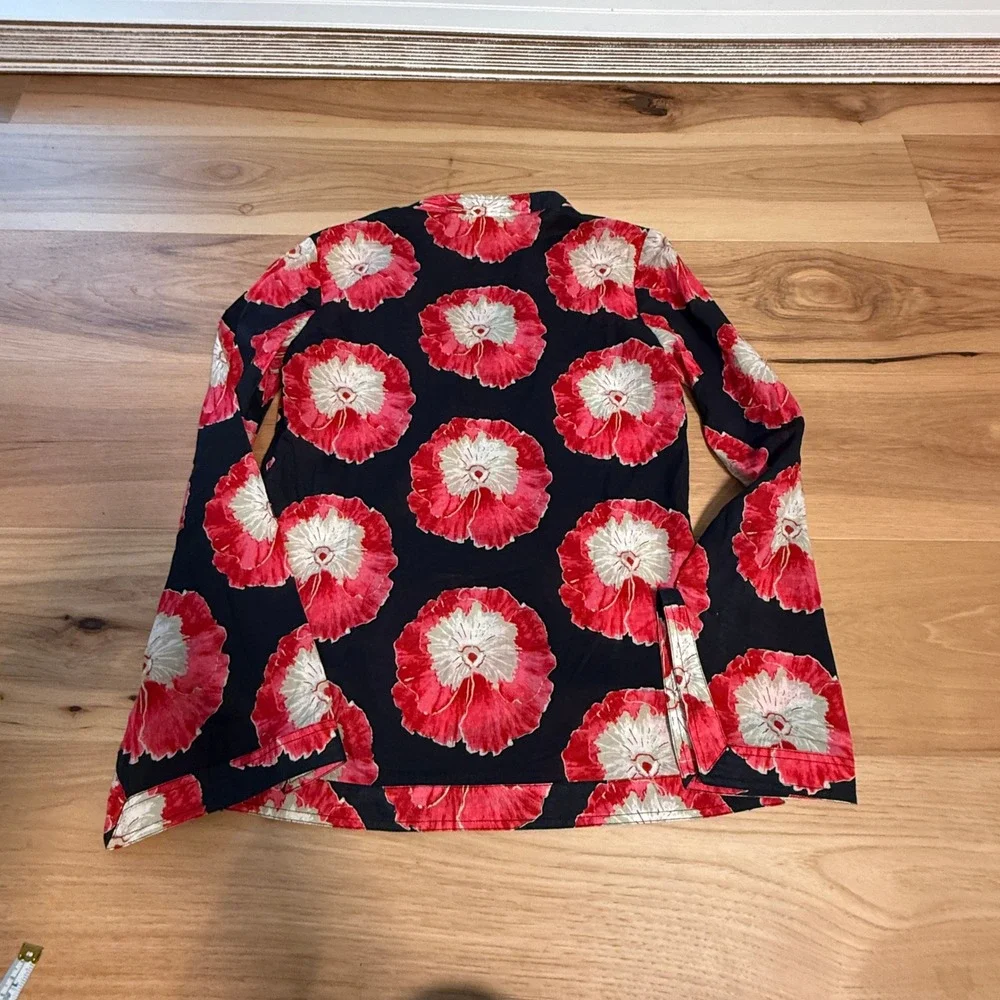 Tory Burch Poppy Floral Sequin V Neck Wms Size 6 Navy Black Red Tunic resortwear